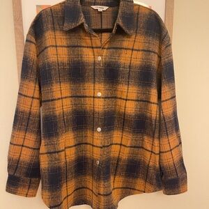 Plaid Button-Up Shirt - Navy and Mustard